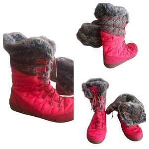 Columbia Red Quilted Waterproof Winter Boots | Omni Grip with Faux Fur | Sz: 12